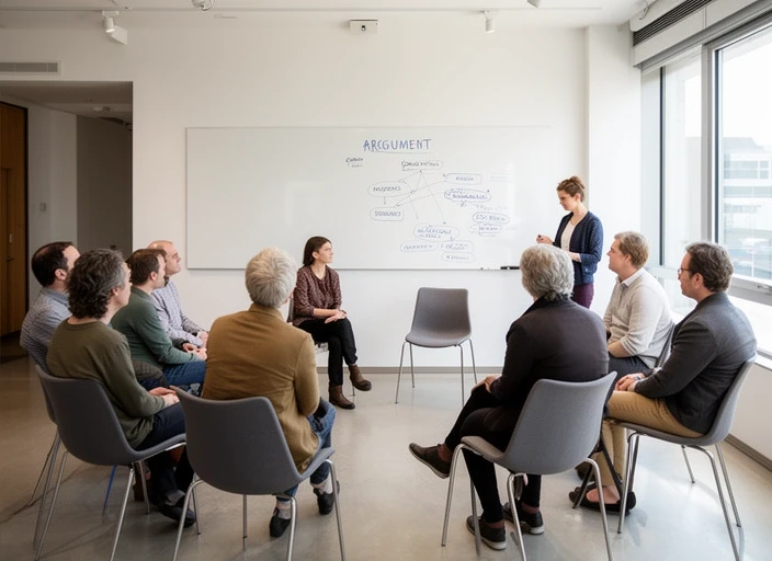 Seminar mit kleiner Gruppe, Dozent am Whiteboard